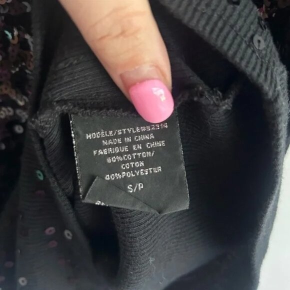 GLAM, size S, sequined black top, long fitting, stetchy, new years - Picture 2 of 6